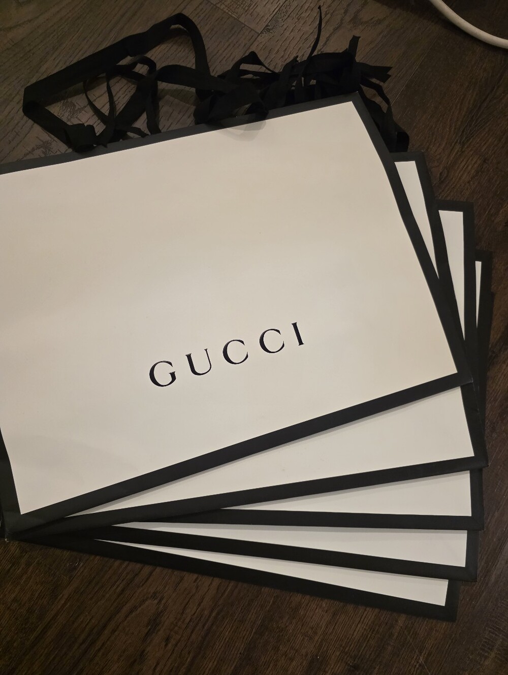 Gucci White and Black Logo Shopping Bags